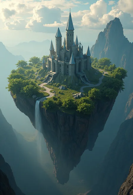 Create a highly detailed,photorealistic image of an island in space orbiting a planet devastated by nuclear war. The island is protected by a shimmering force field and is covered in forest and grassland,with a waterfall running down the side. In the center of the island is a massive castle made of crystals. 8k,octane render,ray tracing.,<lora:New_Fantasy_CoreV4_FLUX:0.8>,