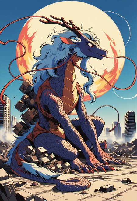 score_9, score_8_up, score_7_up,score_6_up, score_5_up, score_4_up,source_anime,retro artstyle,halftone effect,epic,intricate linework,no humans,dragon,eastern dragon,dragon focus,full body,,cityscape,skyscrapers,destruction,fire