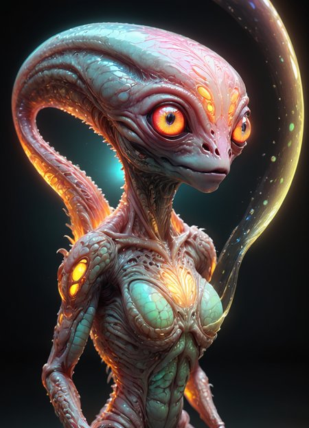 (Ombre color scheme of neon light pink ,neon orange ,neon light red ) quibberer (Alien-woman:1.4)-mawler <lora:TheWeirdies:0.8> TheWeirdies, animal focus, no humans <lora:aiai-DiscoLucid-XL1-v1-captions:0.4> aiai-DiscoLucid