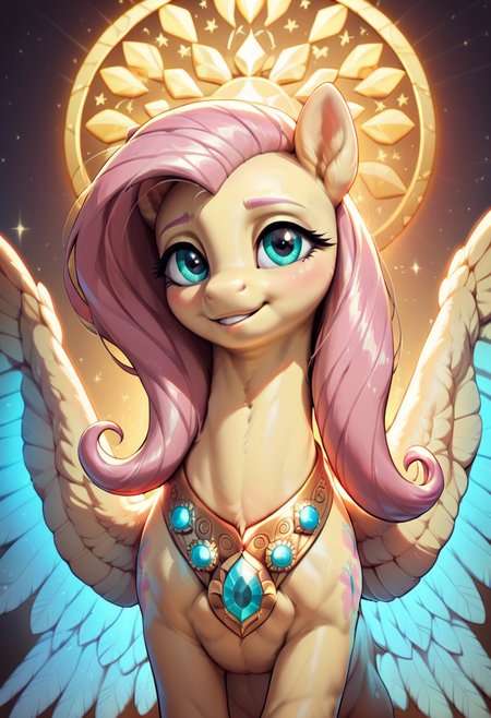 core_9, score_8_up, score_7_up, score_5_up, Fluttershy seraphim, pony, antro, wings with eyes, attention to the wings, divine presence, ethereal glow, heavenly light, highly detailed, vibrant colors, realistic textures, intricate details, high definition, ultra realistic textures, best rendering quality,