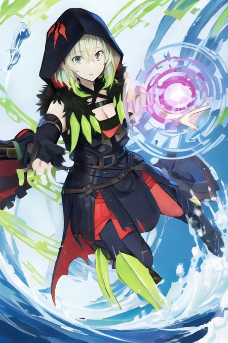 solo, 1girl, solo_focus, (((masterpiece))), ((best quality)), ((ultra-detailed)), ((too_many)):16, high resolution, absurdres, highres, ultra-detailed 8k unity wallpaper, 
gloves
diabellestarr
hood
cleavage
detached sleeves
mask