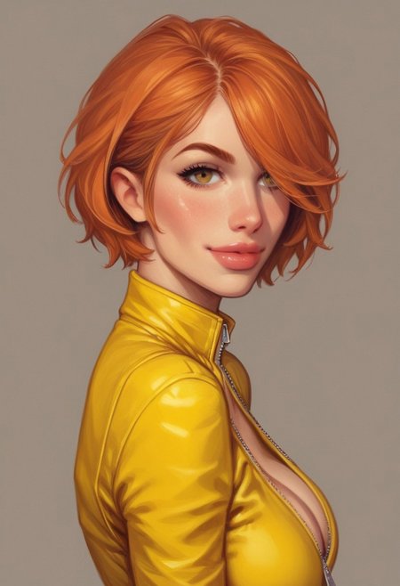 1girl, illustration, comic style, looking at viewer, highly detailed, source_comic_illustration, from front, 1girl, illustration, comic style, looking at viewer, highly detailed, source_comic_illustrationskinny, looking at viewer, 1girl, masterpiece, best quality, ((((side view)))), girl, realistic drawing, anime, by Sam Yang, sharp highly detailed 2d illustration, comic art, (hyperrealism, soft light, sharp), (anime:0.5), BREAK
April O'Neil, (short hair), orange hair, haze eyes, big natural breasts, pink lips, long legs, wide hips, cleavage, (((slim body))), high res image, expressiveH, full clothed
yellow jumpsuit, zipper, wristwatch, white belt, white boots
BREAK
slight smile, looking at viewer, BREAK
long hair, red hair, hair over one eye, big hair, BREAK
best quality, depth of field, bokeh, (((full clothed yellow jumpsuit)))
BREAK 
strange world background score_9, score_8_up, score_7_up, score_6_up, source_cartoon, rating_explicit, Expressiveh, ((((upper body, portrait))))), dynamic pose, dynamic pose
