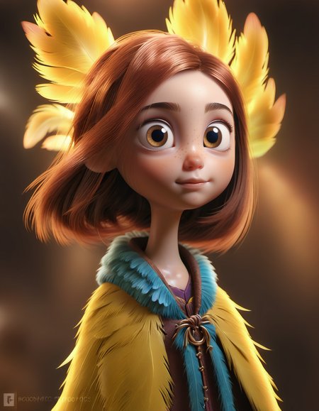 character girl __race__ standing in Feather Tales - A flock of misfit birds find their place in the world and learn the power of friendship., particle volumetric dust  <lora:STYLIZARD_v1:1.2> sharp focus, macro, micro, Chestnut Copper ambient, sub surface scattering, glow