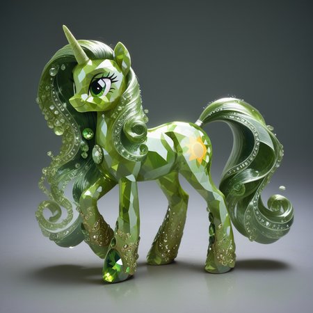 embedding:lazyup, unicorn made of hud_per1d0t_wrld, green gemstone, crystal, gem, shiny, galloping through a prismatic meadow with light-refracting raindrops, ethereal mane, magical aura, hyper-realistic textures <lora:hud_per1d0t_wrld_XLP:1.2000000000000002> <lora:TrendCraft_The_Peoples_Style_Detailer-v2.0A-3_13_2025-PonyXL:0.4000000000000001>