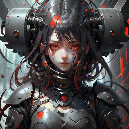 Girl, fantasy, dark atmosphere,  best quality,  detailed face, midshot, , black halo, , full armor, black hole, low key, red hair,  blood, hyperrealism,  <lora:Hellasthetic v2:1> , dynamic pose, action
