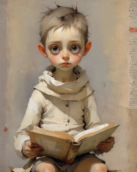 a young child with innocent big eyes reading a book,  <lora:add-detail-xl:0.75> <lora:xl_more_art-full_v1:0.5> <lora:Euan Uglow Style:1> Euan Uglow Style page,  <lora:Jean-Baptiste Monge Style:1> Jean-Baptiste Monge Style page
