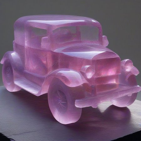 (Photorealistic), fluorite mineral,flu0rite, iridiscent, statues, car