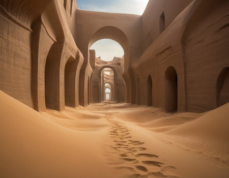 The intricate network of passageways within the colossal sand structures formed a labyrinthine tapestry of memories, each curve and arch whispering tales of a civilization long since vanished into the ether, b3ks1n
