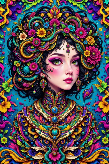 English, day, woman, very intricate, very detailed, sharp, bright, colorful, <lora:Hand v2:0.5> <lora:Anti-Blur:1><lora:Insane Detail Slider:0.25>  <lora:flux.1_lora_flyway_Epic-detail_v2:0.3> <lora:fluxenhancer:0.25><lora:ck-Neon-Retrowave:0.4> ck-rw, in the style of ck-rw,  <lora:Neurocore Anime Cyberpunk:0.8> A digital artwork in the style of cknc