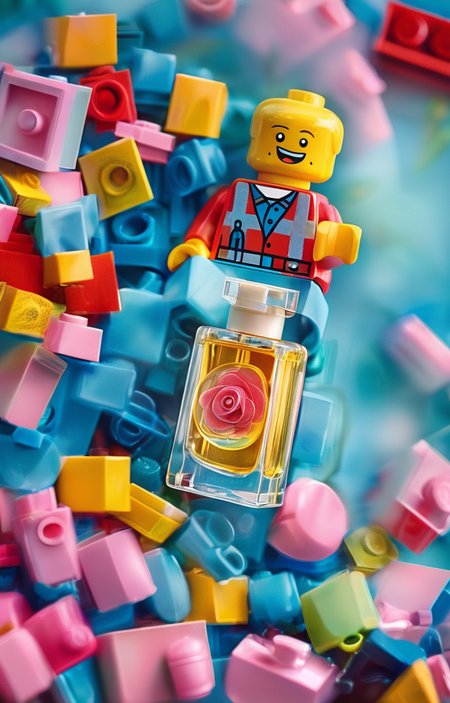 masterpiece,best quality,<lora:tbh246-sdxl:0.9>,illustration,style of lego,  A bottle of perfume in garden