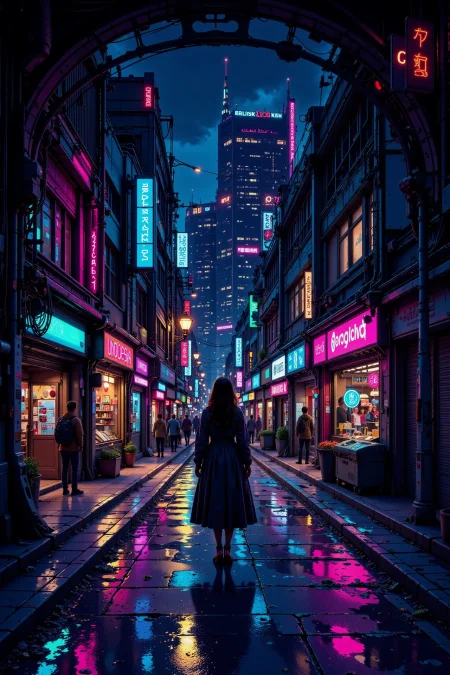 underground city, evening, woman, very intricate, very detailed, sharp, bright, colorful, <lora:Hand v2:0.5> <lora:Anti-Blur:1><lora:Insane Detail Slider:0.25>  <lora:flux.1_lora_flyway_Epic-detail_v2:0.3> <lora:fluxenhancer:0.25><lora:ck-Neon-Retrowave:0.4> ck-rw, in the style of ck-rw,  <lora:Neurocore Anime Cyberpunk:0.8> A digital artwork in the style of cknc