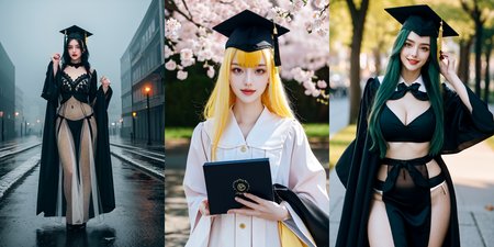 highly insanely detailed, masterpiece, top quality, best quality, highres, 4k, 8k, RAW photo, (very aesthetic, beautiful and aesthetic), 
__lazy-wildcards/subject/costume/graduation_robe/prompts__, 
<lora:gradgown:0.6>, 
(1girl:1.3), solo focus, 
(__lazy-wildcards/char/haircolor__), 
__lazy-wildcards/dataset/background__, 
__lazy-wildcards/subject/moment/random/prompts__âââ