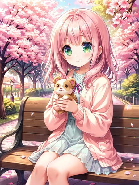 score_9, score_8_up, score_7_up,source_anime,
1girl, cute, soft colors, gentle background, (pastel colors), sitting on a park bench, (holding a small puppy), (cherry blossom trees), (petals falling), (city park), (calm expression), (simple outfit), (light pink and green tones),
 <lora:style009:0.6>