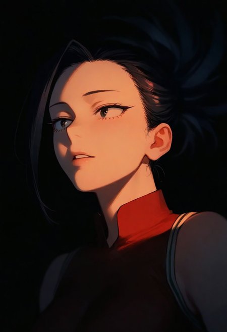 1girl,Momo Yaoyorozu (Boku no Hero Academia), solo, dark, light, masterpiece, best quality, very aesthetic, close up,  parted lips