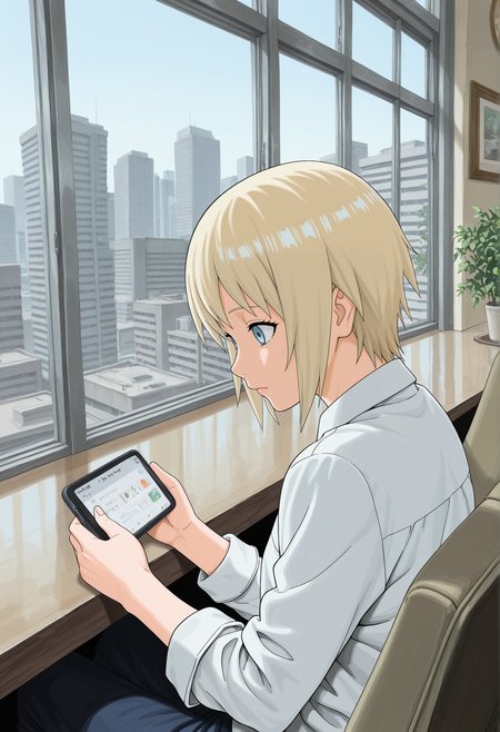 amazing quality,very aesthetic,absurdres,best quality,newest,masterpiece,4k resolution, absurdres, highres,
kishimoto masashi,  <lora:NARUTOSTYLE2:1>  1boy, blonde hair, city, cafe, upper body, sitting, holding smartphone,