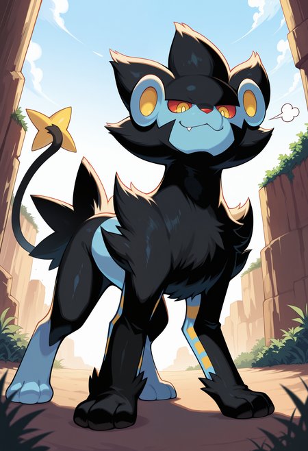 masterpiece,best quality,amazing quality, 1boy, solo, luxr4y, pokemon (creature), smug,