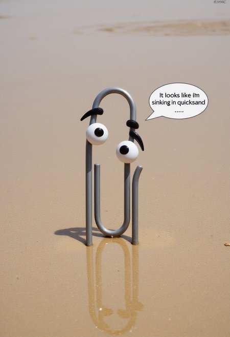 clippy partially submerged in hud_quiks4nd, quicksand, mud. speech bubble: "it looks like I'm sinking in quicksand...!"