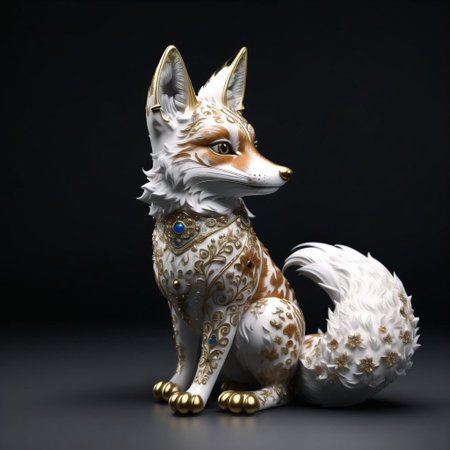 <lora:porcelain_gzhel:1.0>,  (porcelain, Gzhel, rococo:1.0), Fox - A small, nimble animal with reddish-orange fur, a bushy tail, and pointy ears.