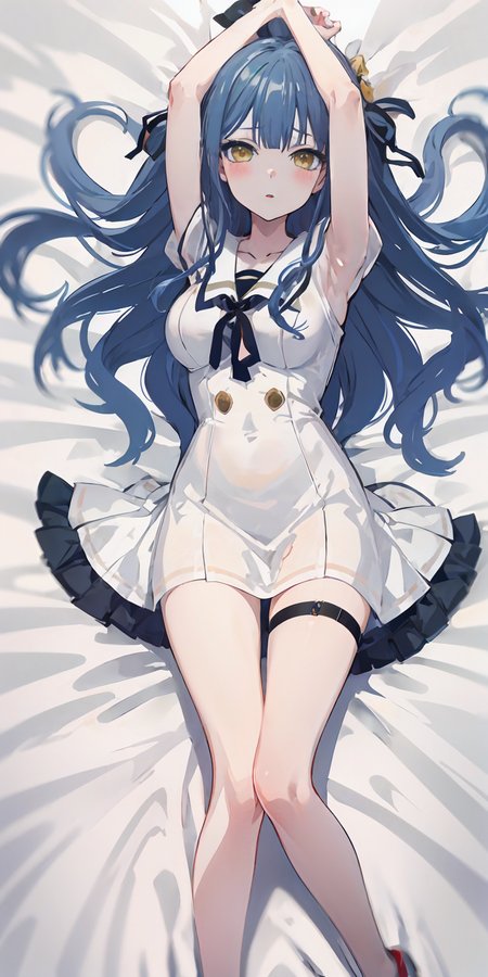 masterpiece,absurdres,lying on bed,
eye_contact,Flat chest,
<lora:char-mygo_ä¸°å·ç¥¥å­togawa_sakiko_bangdreamitsmygo:0.6>,togawa_sakiko_bangdreamitsmygo,äºº-mygo-mygo_ä¸°å·ç¥¥å­togawa_sakiko_bangdreamitsmygo,
long_hair,bangs,ribbon,hair_ribbon,black_ribbon,white_dress,yellow_eyes,Reach out to viewer,(miniskirt:0.7),sidelocks,blue_hair,
from_above,legs,
blush,parted lips,shy,thighhighs,white legwear,, masterpiece, best quality,absurdres,1girl,solo,front view,white background,looking_at_viewer,eye contact,