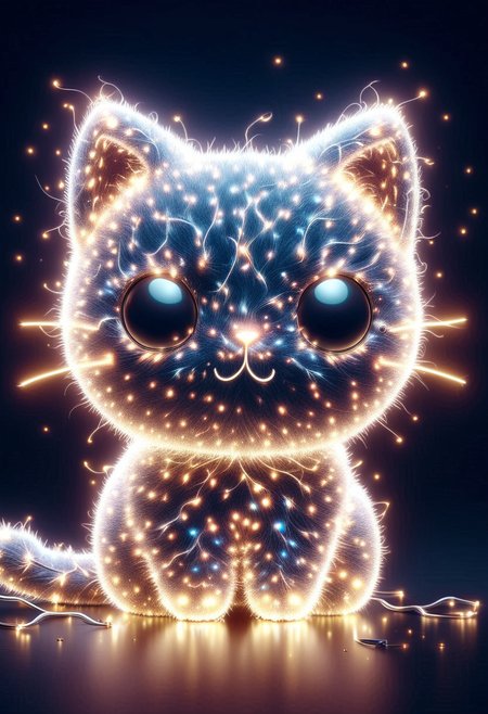 3N3RGY, cute cat made of electricity and sparkle, ,Masterpiece,best quality, raw photo, realistic, very aesthetic