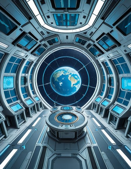 The interior of a massive orbital space station, high above a blue and green Earth-like planet. The setting is a panoramic observation deck with towering reinforced windows that curve around the structure, offering a breathtaking view of the planet below and the star-filled void beyond. The stationâs architecture is sleek and functional, blending advanced human technology with subtle design flourishes â brushed metal walls, glowing interface panels, and clean geometric lines.
Soft white lighting lines the floor and ceiling panels, while ambient blue lights provide a calming atmosphere. Transparent digital displays float in the air, projecting live telemetry, spacecraft traffic, and real-time planetary data in holographic form. In the center of the room, a circular command table displays a rotating 3D projection of the planet and orbital routes.
In the background, the low hum of life support systems and distant radio chatter add to the immersive realism. Cables and utility panels are subtly integrated into the environment, and security doors lead to other compartments of the station. The entire space feels controlled, precise, and filled with purpose â a hub of advanced civilization silently orbiting in the cold beauty of space.<lora:SDXLFaeTastic2400:0.4> <lora:extremely_detailed:0.4> extremely detailed,space station c0ntr0l c3nt3r, <lora:space_station_c0ntr0l_c3nt3r-i:1>, Masterpiece,best quality,hi res,8k,hi res,8k,award winning,(sharp focus, intricate, highly detailed),