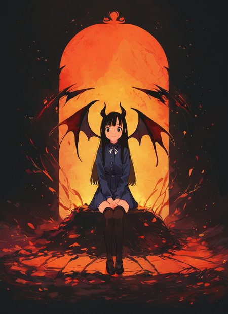 score_9, score_8_up, score_7_up, (asian:1.1) girl, 18 years old, (young:0.3)
succubus, (small horns:0.7), (demon wings:0.7), sitting, (pleated:0.5) skirt, ribbon, buttons top, chocker,
(large thighs:0.4), Thigh High Stockings, (round breasts:0.5), (saggy breasts:0.8),
(facing viewer:0.8), (brown eyes:0.6), (big eyes:0.2), (thick eyebrows:0.5),
(ponytail:0.6), (bangs:0.8), (blush:0.4), (light freckles:0.7),
(shadows:0.8), (realistic style:0.5), (ultra-detailed:0.8), (4RCH0N:0.3), (normal lips:0.6)
(colorful:0.6), dark theme, Studio Ghibli Dark Fairytale, glowing background, <lora:Graphic_Portrait:0.86> <lora:incase_style_v3-1_ponyxl_ilff:0.22> <lora:[Artist]_Rabbit_(wlsdnjs950)_Geekpower_[PDXL]:0.08> <lora:[GP]_Bongfill_Style_[Pony_XL]:0.18> <lora:oppai_v0.1-pony:0.32> <lora:Porforever_4RCH0N:0.12> <lora:Dark_Ghibli:0.34> <lora:gr33kd0ll:0.0>