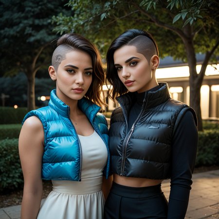 score_9, score_8_up, score_7_up,  professional 40 year old pakistani tall women wearing (punk  cropped_puffer_vest_neon jacket),Undercut  unique hair style, sexy, fully dressed, (satin dress)  dramatic lighting, blushing, , after a long day of work,  at night, dark,park scene
 <lora:pony_cropped_puffer_jacket:0.6>