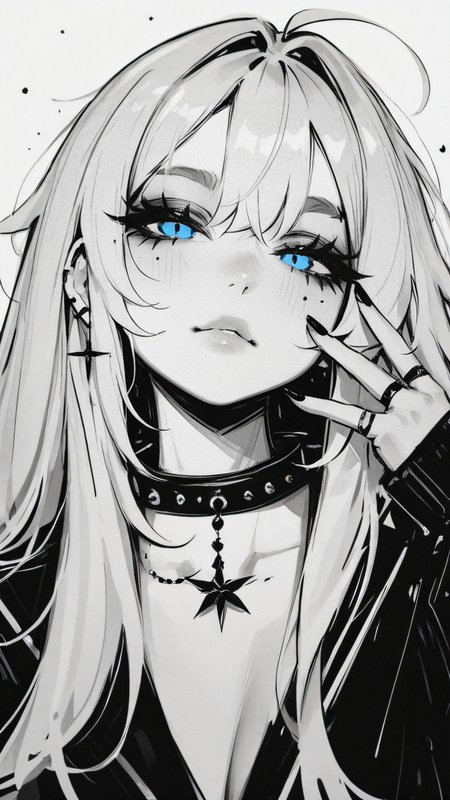 ,masterpiece,best quality,newest,  <lora:Monochrome_Glamour-000009:1.0> mcglam, monochrome, 1girl, blue eyes