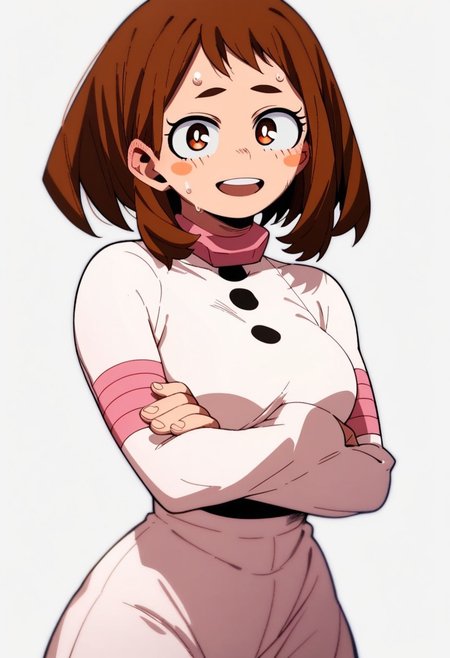 score_9, score_8_up, score_7_up , 1girl, 1girl, mosaic censoring, smile, slight seductive pose,, medium breasts, sweating, breasts,, long skirt, 1girl, solo focus, Upper body, crossed arm, 
ochako_uraraka, 1girl, score_9, score_8_up, score_7_up, brown hair, brown eyes, white pupil, blush stickers, bodysuit, simple background, solo focus,perfect body, curvey, thick waist, thick body, skin tight dress, , front view, front focys, looking at viewer, seductive expression, slightly open mouth, smile, ANIMESTYLE