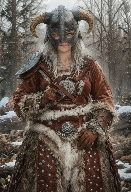 score_8, score_8_up, score_7_up, source_anime, 1other, solo, female focus,mclaus, white hair, old women, red christmas dress, dovahkiin armor, horned helmet, axe, long hair, blue eyes, brown gauntlets, holding axe, brown knee boots, cleavage, shoulder armor, looking at viewer, snow, winter masterpiece,best quality,amazing quality,very aesthetic,absurdres,newest,<lora:Dovahkiin illuXL v1:0.78>, standing, fully body, outdoors, snow, falling snow, blizzard, looking at viewer