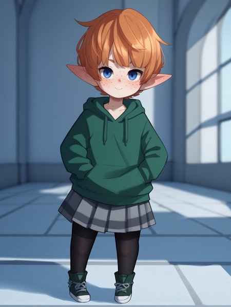 score_9, score_8_up, score_7_up, score_6_up, score_5_up, score_4_up, source_anime, BREAK
1girl, solo, looking at viewer, <lora:PopokaXL:1> (popokaxl), hoodie, open hoodie, grey skirt, black pantyhose,, <lora:PopiXL2:0.8> (popipi:1.1), lalafell, blue eyes, ginger hair, freckles, short hair, pointed ears, shortstack, flat chest,