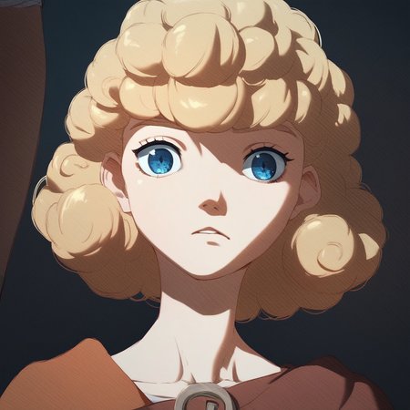 female focus, solo focus, solo, score_9, score_8_up, score_7_up, <lora:NinaV2:1> 1girl, BerserkNinaV1.5, curly hair, blue eyes, blonde hair, short hair,