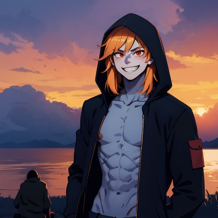 2boys, cloud, fur_trim, grin, hood, hooded_jacket, hoodie, jacket, male_focus, multiple_boys, open_clothes, red_eyes, sans, skeleton, sky, smile, sunset, teeth, upper_body, BOLD, 
<lora:detailed_notrigger:1>, epic masterpiece, 8k, high contrast, (ultra-detailed), digital art, detailed environment, perfect view of the upper half of the body, <lora:goodhands_Beta_Gtonero:0.7>, good hands,