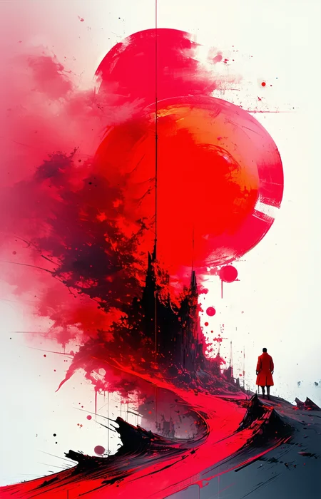 realistic intricate concept art chaotic brush strokes of red-blaster, morph