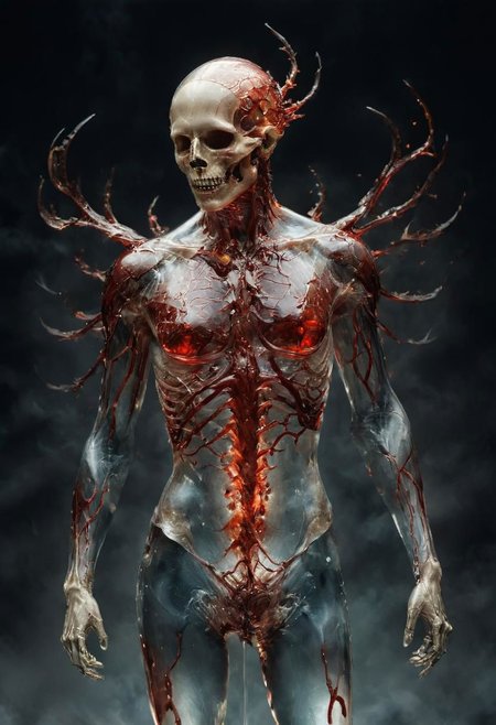 Illustrate the imminent culmination of a transparent human form being sculpted from the delicate fusion of Blood, flesh and bones capturing the ethereal moment just before its completion, where the merging elements hint at the finality of a harmonious synthesis.
very detailed, hd, RAW photograph, masterpiece, top quality, best quality, official art,highest detailed, atmospheric lighting, cinematic composition, complex multiple subjects, 4k HDR, vibrant, highly detailed, Leica Q2 with Summilux 35mm f/1.2 ASPH, Ultra High Resolution, wallpaper, 8K, Rich texture details, hyper detailed, detailed eyes, detailed background, dramatic angle, epic composition, high quality , (8k, RAW photo, highest quality), hyperrealistic,