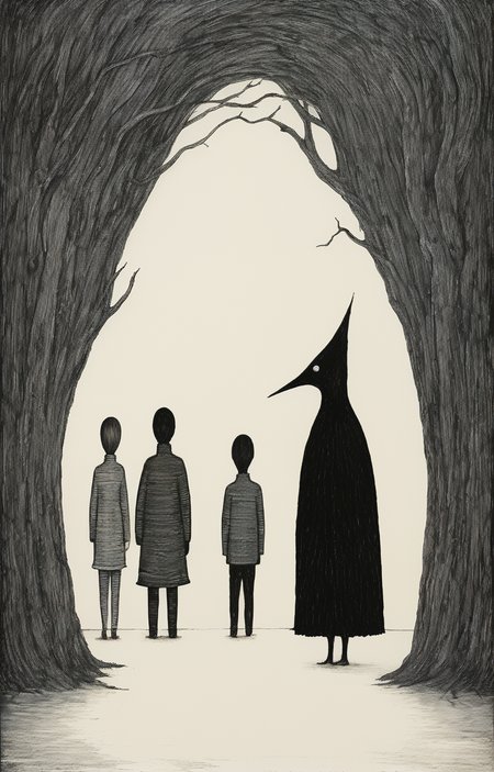 masterpiece,best quality,<lora:tbh276-sdxl:0.9>,illustration,style of Edward Gorey portrait of family