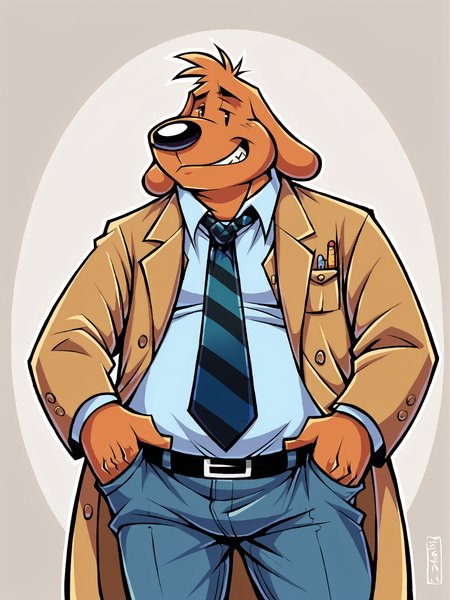 score_9, score_8up, score_7up, score_6up, score_5up, score_4up, BREAK
xenotr1p, lineart, abstract background, dutch angle, BREAK
male, s4mu3ld0g, canid, clothed, chubby, trenchcoat, pants, shirt, necktie, tophat, BREAK
source_furry, rating_safe, BREAK
 <lora:Samuel_Dog_Sam__Max:1>