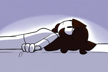 feminine, masterpiece, best quality, newest, absurdres, jaiden_a, 1girl, cartoon, brown hair, white skin, white shirt, black eyes, white pants, lying down, bed, from side, looking at viewer,
BREAK
dynamic lighting, dark background, <lora:Jaiden_A_IL:1>