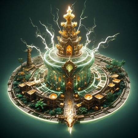 8k,hi res,(surreal,score_9, score_8_up, score_7_up, score_6_up),realistic analog photo, award winning photo,magnificent, celestial, ethereal, painterly, epic, majestic, magical, fantasy art ,((glowing runes:1.5),((view of the tower from above:1.5)),((The Elven style:1.7)),((Chinese style:1.7)),(elegant, beautiful,delicate and monumental style:1.7),((The emphasis on the tower:1.7)),(The great forest grew up in bonsai style:1.7),((a tall building:1.5)),((a tall elven tower with balconies and open work windows, arches,openwork golden lattice :1.4)),(against the background of fabulous nature:1.5),((fabulous nature:1.5)),((Elven tower, stands against the backdrop of mountains:1.5)),((Lightning is dancing around the a tall tower:1.5)),(((a tall green transparent jade  fairy-tale elven with a golden ornament tower:1.5))),((where magical runes seem to be perfectly intertwined with the  the tower:1.5))), where the natural elements are rampant (((the power of the storm, the power of lightning, the power of fire))), where natural elements run amok (((the power of the storm:1.3))),(((the power of lightning:1.3))),(((the power of fire:1.3))) ((beautiful ancient fairy garden of emerald jade runestones:1.5)),(realistic detailed background),<lora:Tangbohu Detail Tweaker:-0.1>,<lora:Elven-Architecture_ponyXL_LOREVER:1>,<lora:Tempest_Magic_-_XL_Grimoire:1>, tempestmagic,<<lora:Awfully_Stylish_v15.2:1>,<lora:extremely_detailed:1.2>,<lora:glowneon_xl_v1:0.75>