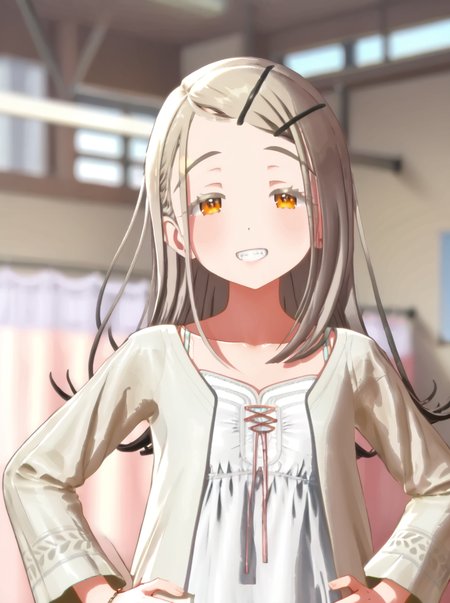detailed background, shiny skin, 
<lora:gmhiro.pony:1>,
gmhiro,
hands on hips, 
proud face, closed mouth, half-closed eyes, looking down viewer, grin,
