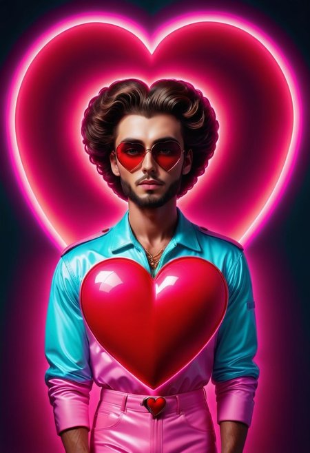 glamorous photo  <lora:NeonHeartv4:0.8> Neon Heart, a man with a mangy beard . high fashion, luxurious, extravagant, stylish, sensual, opulent, elegance, stunning beauty, professional, high contrast, detailed