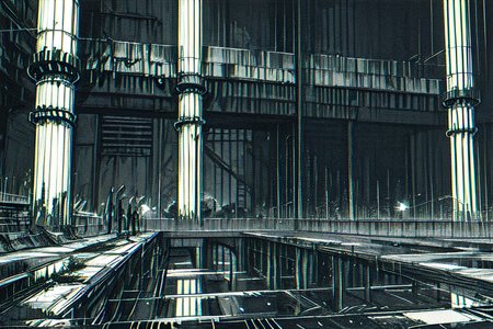 highly insanely detailed, masterpiece, top quality, best quality, highres, 4k, 8k, RAW photo, (very aesthetic, beautiful and aesthetic),  
tsutomu nihei,nihei_tsutomu,blame!,blame gakuen!,abara,TNstyle,sidonia_no_kishi,(tower,mausoleum,hangar),ventilation fan,ventilation shaft,star \(sky\),starry sky,letterboxed,tentacles,gauna,gauna mech,buildings,dark sky,black sky,concrete walls,metal walls, 
<lora:ABARA:0>, 
(1girl:1.3), 
solo focus, 
flare,fog,wet,wet body,rain,raining,night,neon lights,twilight,âââ