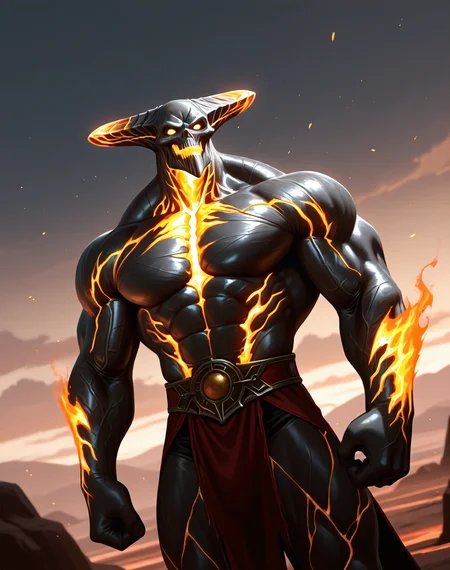 <lora:Corrupted_Shinnok_(Mortal_Kombat)_(Illustrious)_(AD):0.5> Corrupted Shinnok, muscular, Mortal Kombat,
dutch angle, exterior, battleground, dynamic action, dutch angle, anime sky with detailed clouds, 
unstoppable end boss, video game screenshot, male chest focus, bent arm, hyper muscular, 
large shoulders, large biceps, large thighs, large rounded protruding pecs, thick neck, wide thick upper body, 
BREAKvery awe, aesthetically pleasing, masterpiece, best quality, amazing quality, very aesthetic, perfect depth of field shot, masterclass color theory, in'ei, gradient style coloring, photographic realism, 8K CGI render, 
Smooth Quality, lazympos, IllustQualXL_Pos,