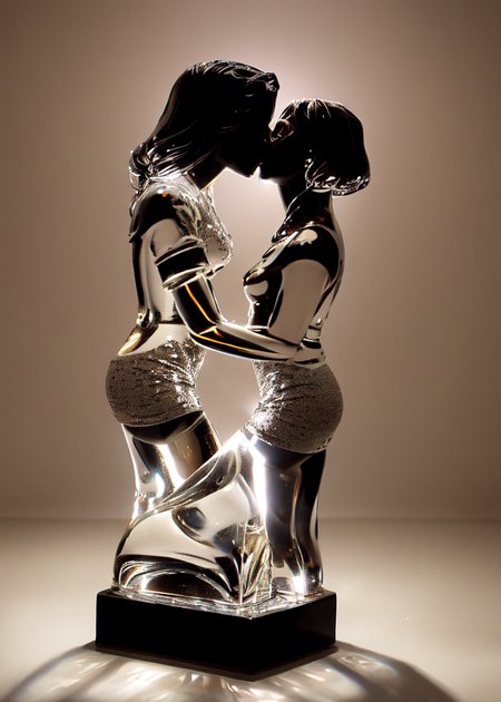 yuri realistic glasssculpture of 2girls, kiss, couple, dramatic lighting, illustration by Greg rutkowski, yoji shinkawa, 4k, digital art, concept art, trending on artstation