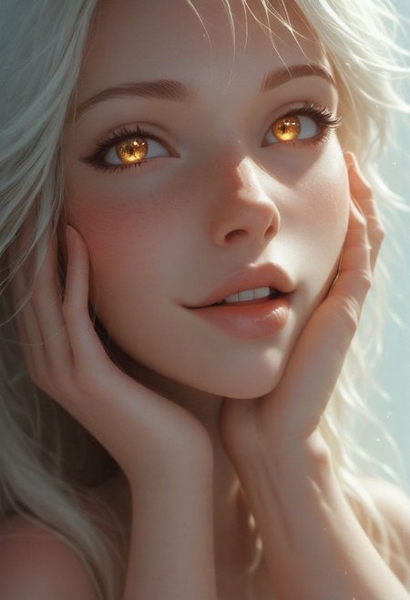 score_9, score_8_up, score_8, cute girl, brown long hair, brown crytal eyes, sparkle in eyes,  show detailed hand, hand on face, seductive expression, subtle smile, blushing, open mouth, sexy and cute, dynamic sexy pose, Expressive, (detailed face), very detailed, high detailed texture, depth of field, cinematic illumination, volumetric lighting, Expressiveh, 1dk