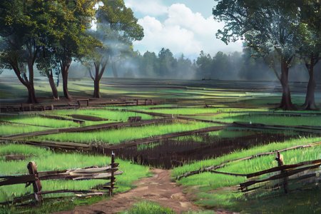 (otherworldly), highly insanely detailed, masterpiece, top quality, best quality, highres, 4k, 8k, RAW photo, (very aesthetic, beautiful and aesthetic), farm, fields, barn, fence, fantfa, <lora:FantasyFarm-10:0.8>, 
1girl, 
(scarlet hair ,rainbow hair,Iridescence hair), 
(pure cyan background,transparent background),âââ