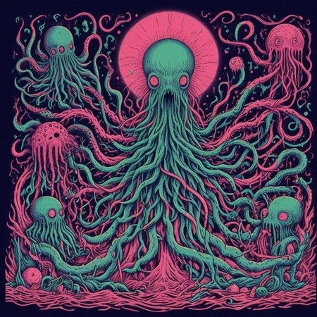 score_9, score_8_up, score_7_up, score_6_up, three_color_engraving, easynegative, cthulhu, neonnightmare, octopus tentacle, cosmic horror, BREAK, BREAK, background: (hell)