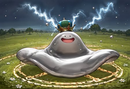 score_9,score_8_up,score_7_up,super detailed,extreme detailed,zPDXL,source anime BREAK no humans,no_legs,nature,field,night,rain,hagureking,:D,laughing,<lora:hagureking-pony:0.7>,magic,magic circle,energy_barrier,thunder,lightning,sparkling,
