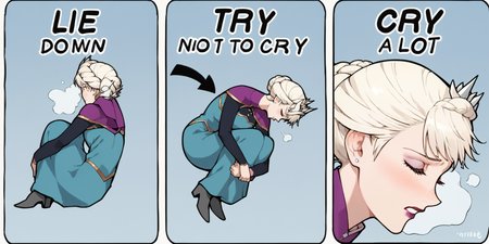 anime artwork score_9, score_8_up, score_7_up, best quality, high quality, source_anime, <lora:PD-STYLE_SmoothAnime2-SDXL:0.7> <lora:MEME-TNTC-000011:0.9>  m3m3, comic, english text, arrow \(symbol\), elsa, eyes closed
 . anime style, studio anime, highly detailed, cel shading, line art