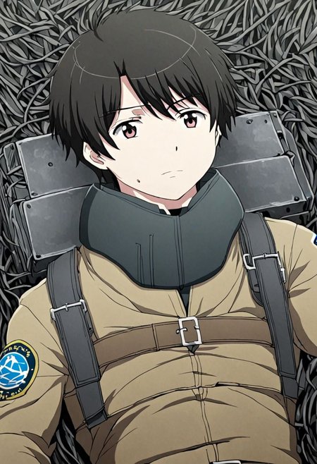 high resolution, solo, best quality, 1Boy, Inaho Kaizuka, Black Hair, military, OverallDetail